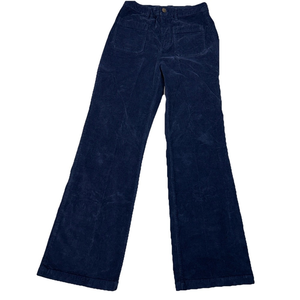 Faherty Womens 27 Stretch Patch Pocket Corduroy Navy Blue Flare Pants High‎ Rise